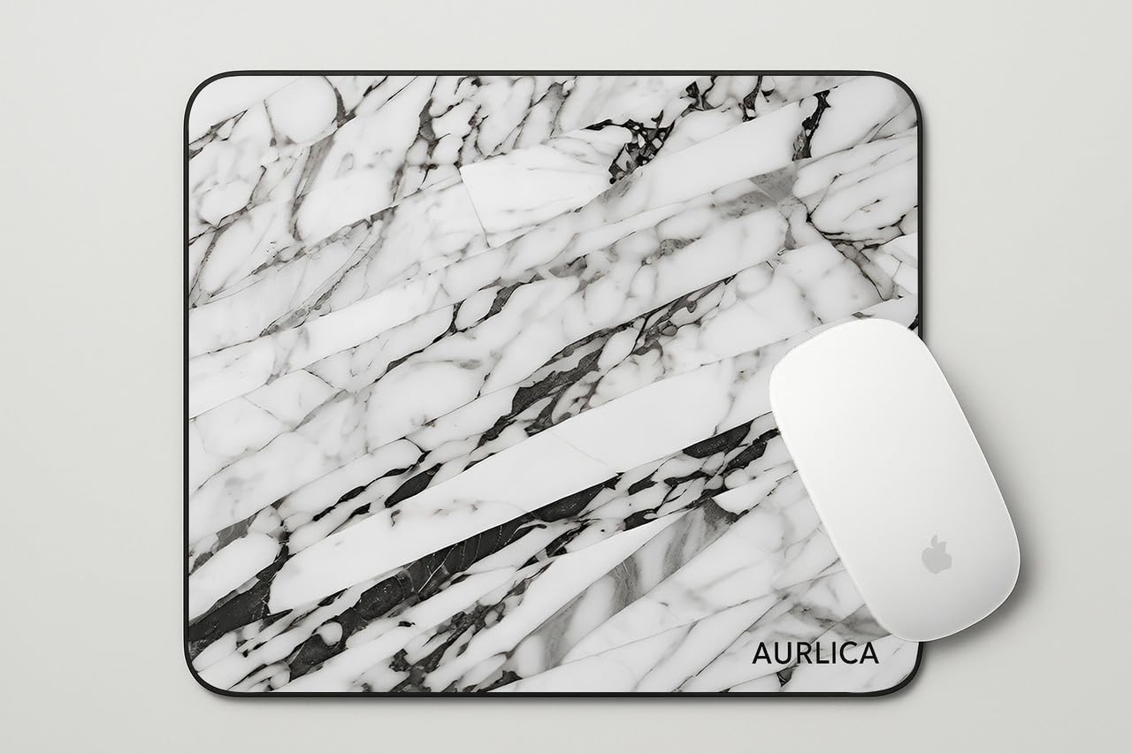 White Marble Mouse Pad 240 x 200 x 3 mm | Minimal Aesthetic Desk Pad, Smooth Non-Slip Surface for Office, Workstation & Laptop-image-5