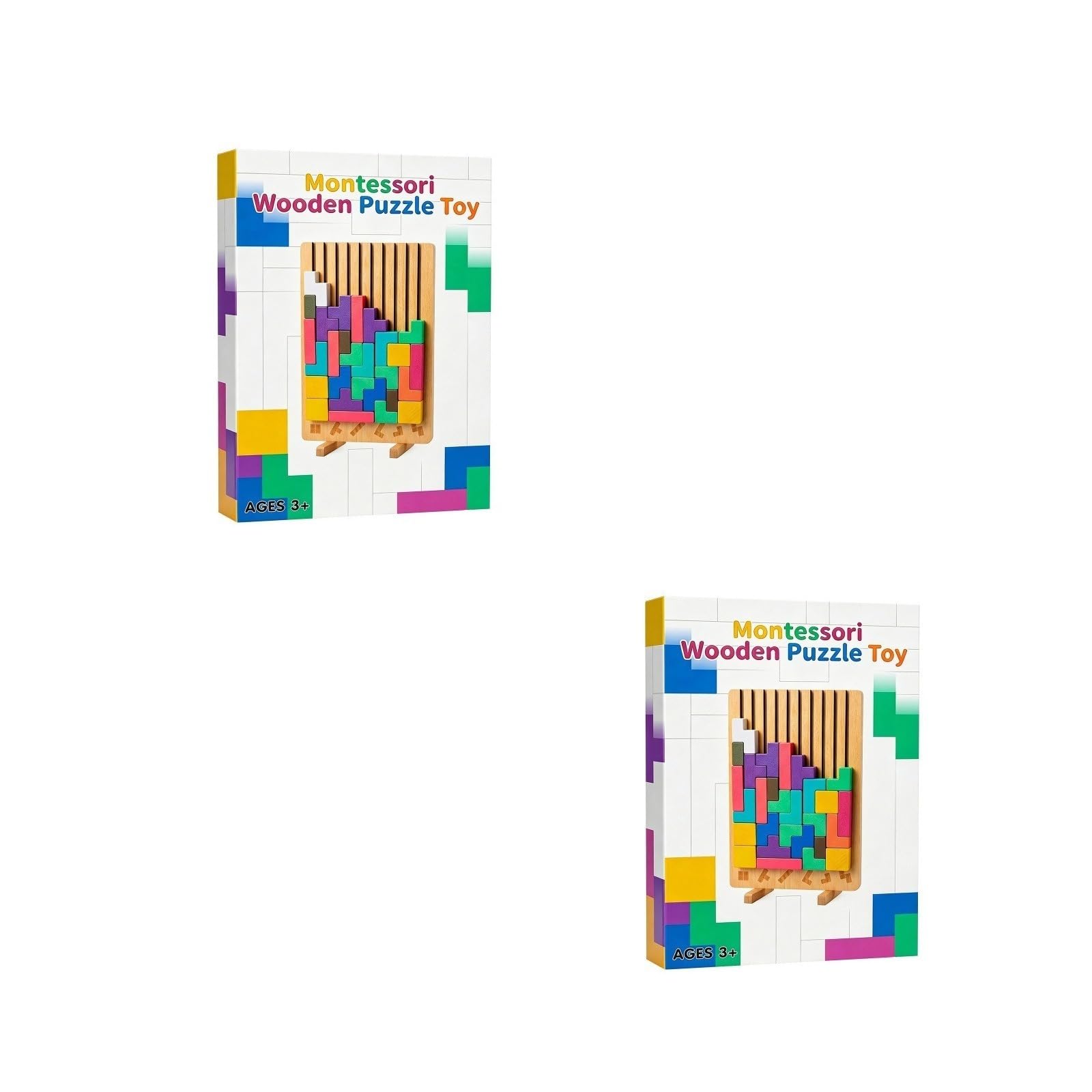 Blocco puzzle in legno per bambini – Gioco educativo di forme geometriche (età 3+) – Stimola la Creatività & il Ragionamento logico per bambini