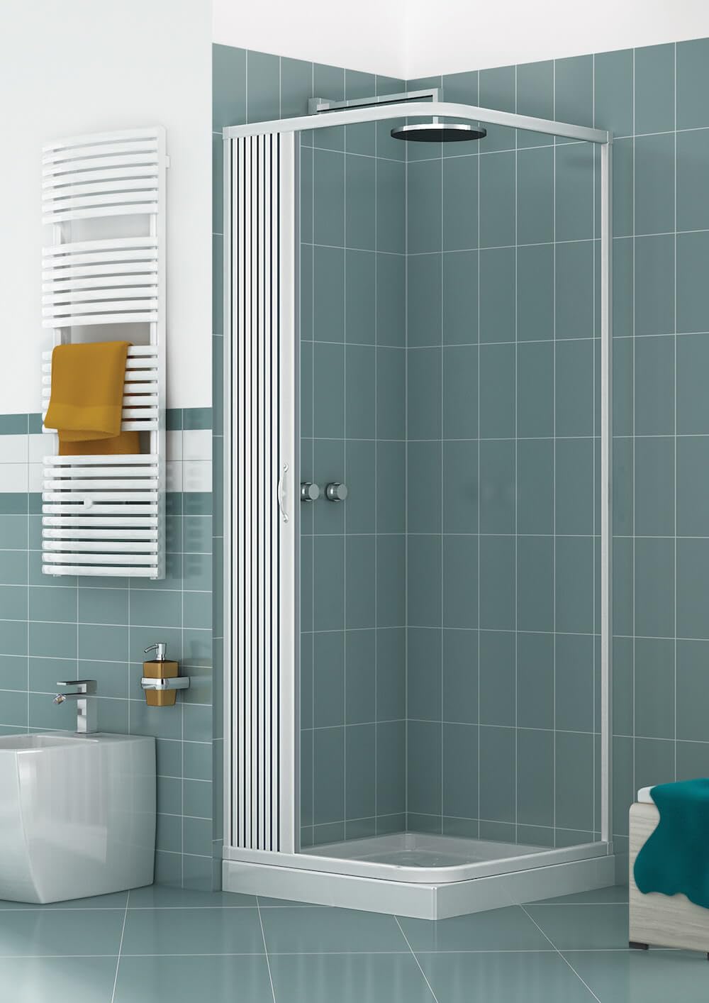 Box Doccia Angolare 80x80 cm 1 Anta a Soffietto in PVC H185 Manen Bianco