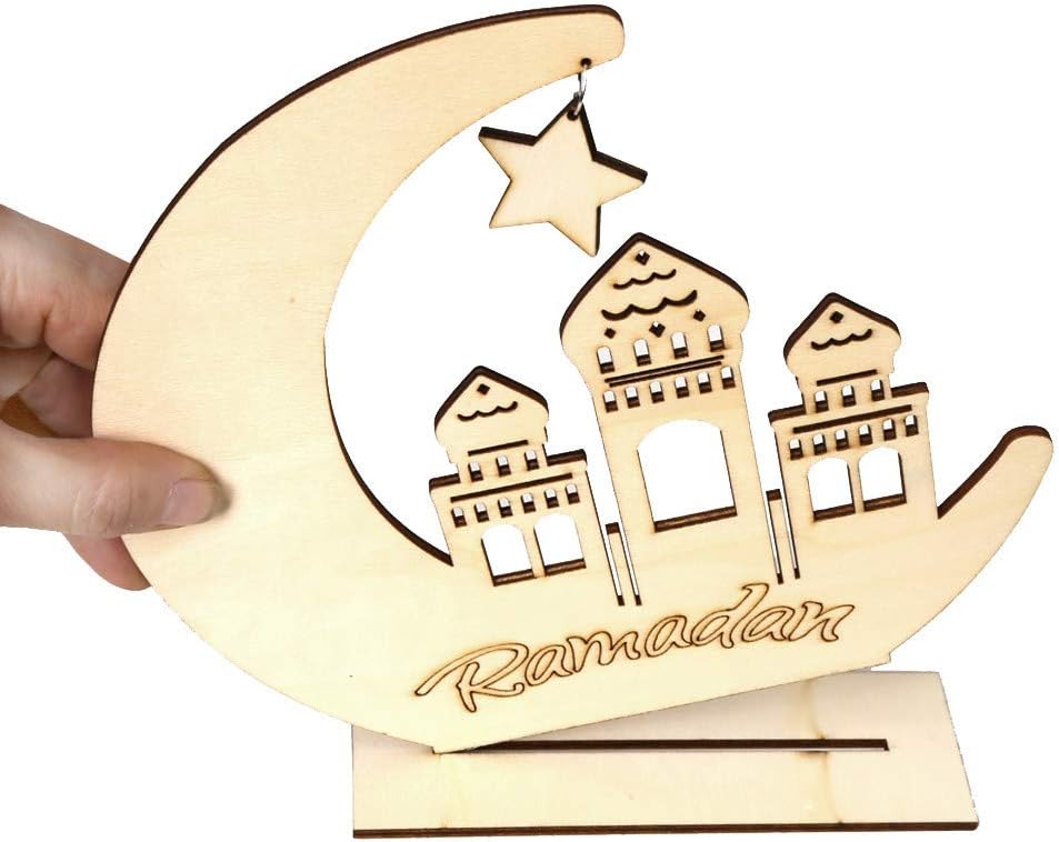 Eid Mubarak Ramadan Wooden Plaque Ornament,Muslim Islam Hanging Pendant,Wooden Ornaments Happy Eid Mubarak Ramadan Home Room Table Decoration Craft Art