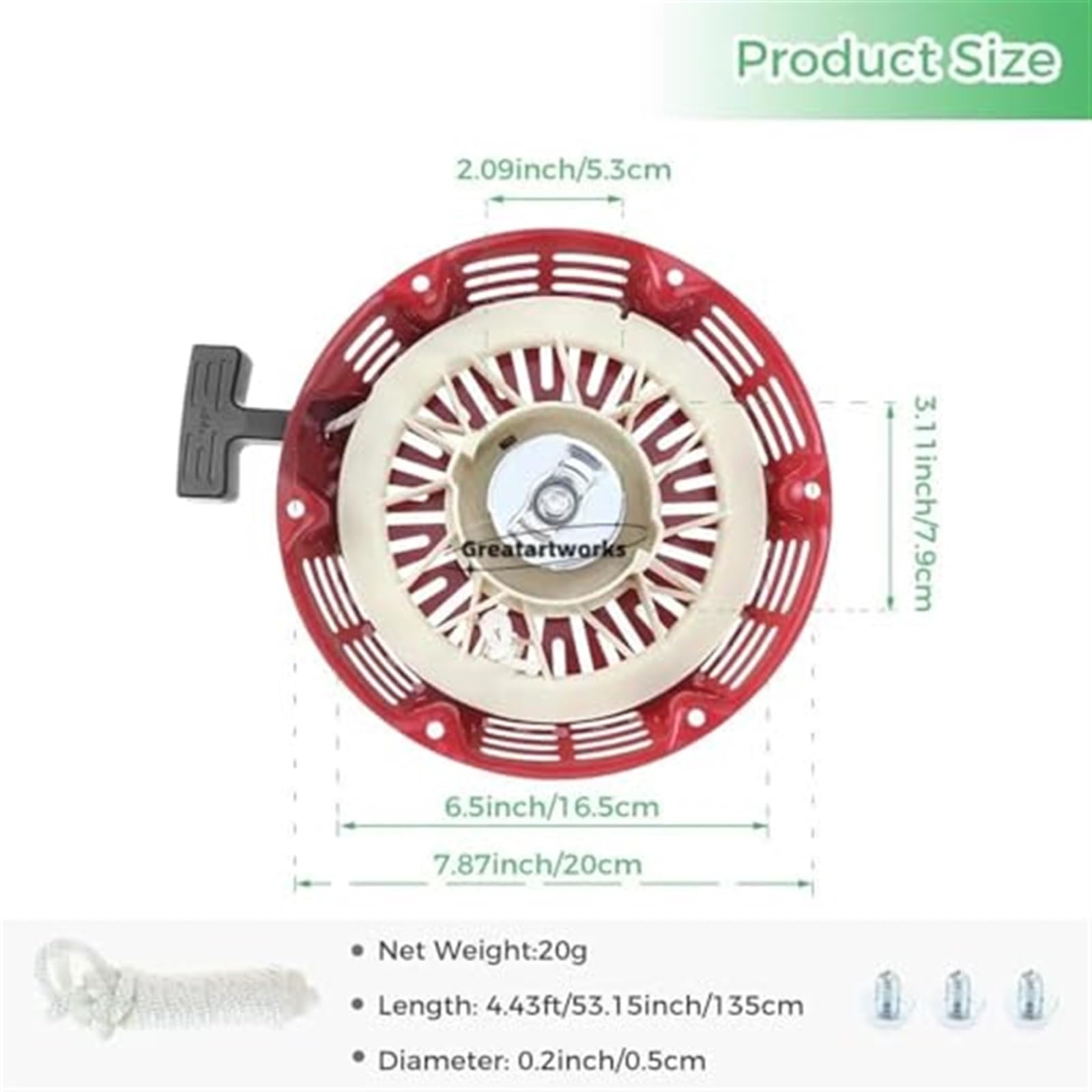 Conjunto de Arranque por Cuerda de Arranque de Retroceso con Kit de Cuerda de tracción for generador de Motor GX340 GX390 GX420 GX610 GX620 11HP 13HP 188F 28400-ZE3-W01 28400-ZE3-W01ZA Arranque