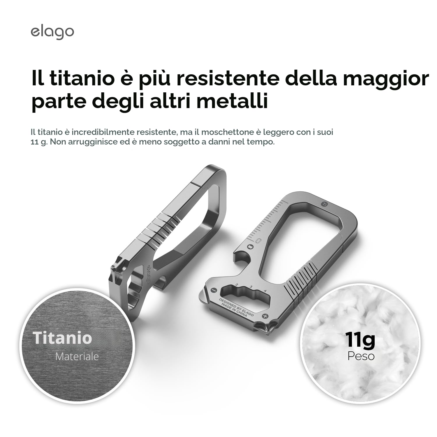 elago Moschettone Portachiavi in Titanio EDC Multifunzionale | con Cacciavite a Testa Piatta, Chiave Esagonale, Righello e Apribottiglie, Durevole, Leggero e Resistente