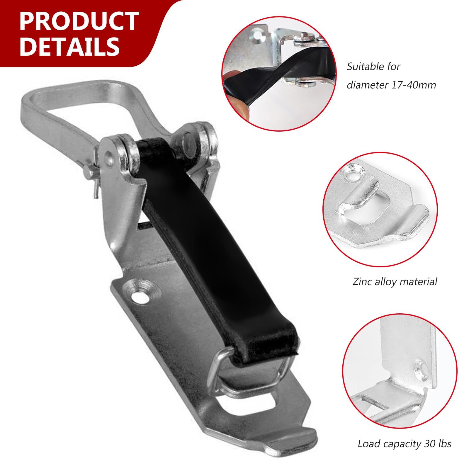 Lot de 6 supports de pelle, fermeture à serrage de 80 mm avec bande élastique, porte-balai, support de pelle pour barres de toit, porte-hache, roulement de fermeture pour remorque, camion, engin de
