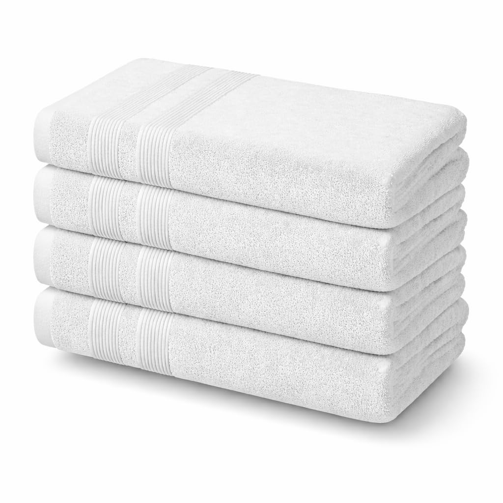 Beddings Direct Towels | Hand Towels 80 x 50 cm | 450 GSM Towel Set of 4 | Hand Towels for Bathroom | Hotel & Spa Quick Dry Towel | 100% Cotton Bathroom Linen | Hand Towels for Kitchen (White)