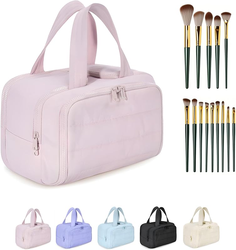 Necessaire de viagem Generic em formato de nuvem, com abertura ampla, zíper duplo e compartimentos para itens secos e úmidos, rosa
