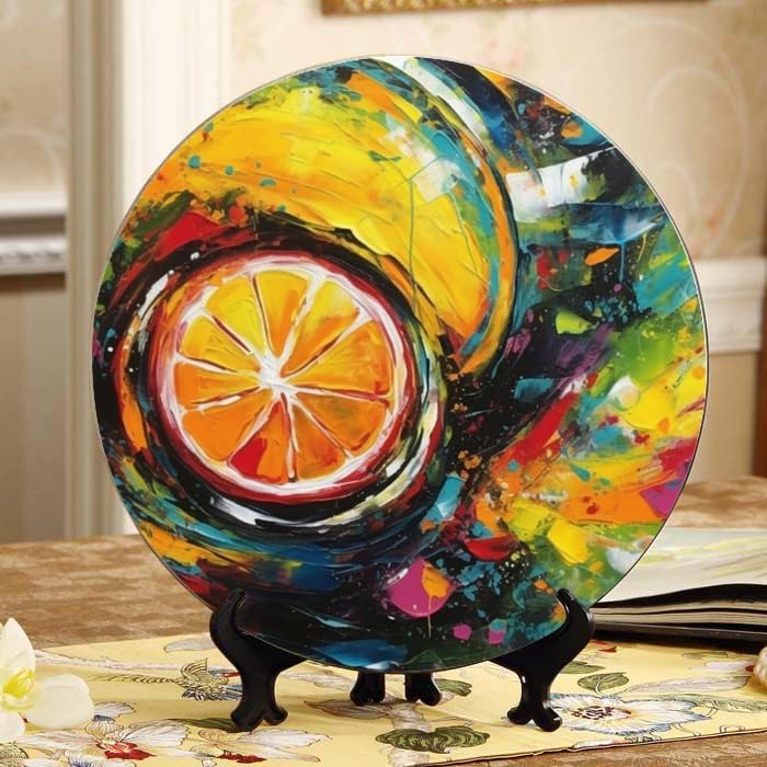 Lemon 10-inch Ceramic Plate for Wall Display or Tabletop, with Stand & Hook DP-722412025