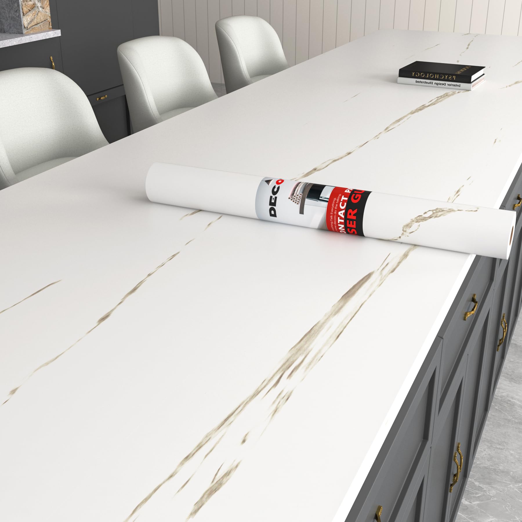 Decotalk Vinilo Encimera Cocina Resistente al Calor Blanco 81X300cm Vinilo Adhesivo Muebles Efecto Marmol Blanco Papel Pintado Autoadhesivo Forrar Rollo Mesa Bano Impermeable Decorativos PVC Removible