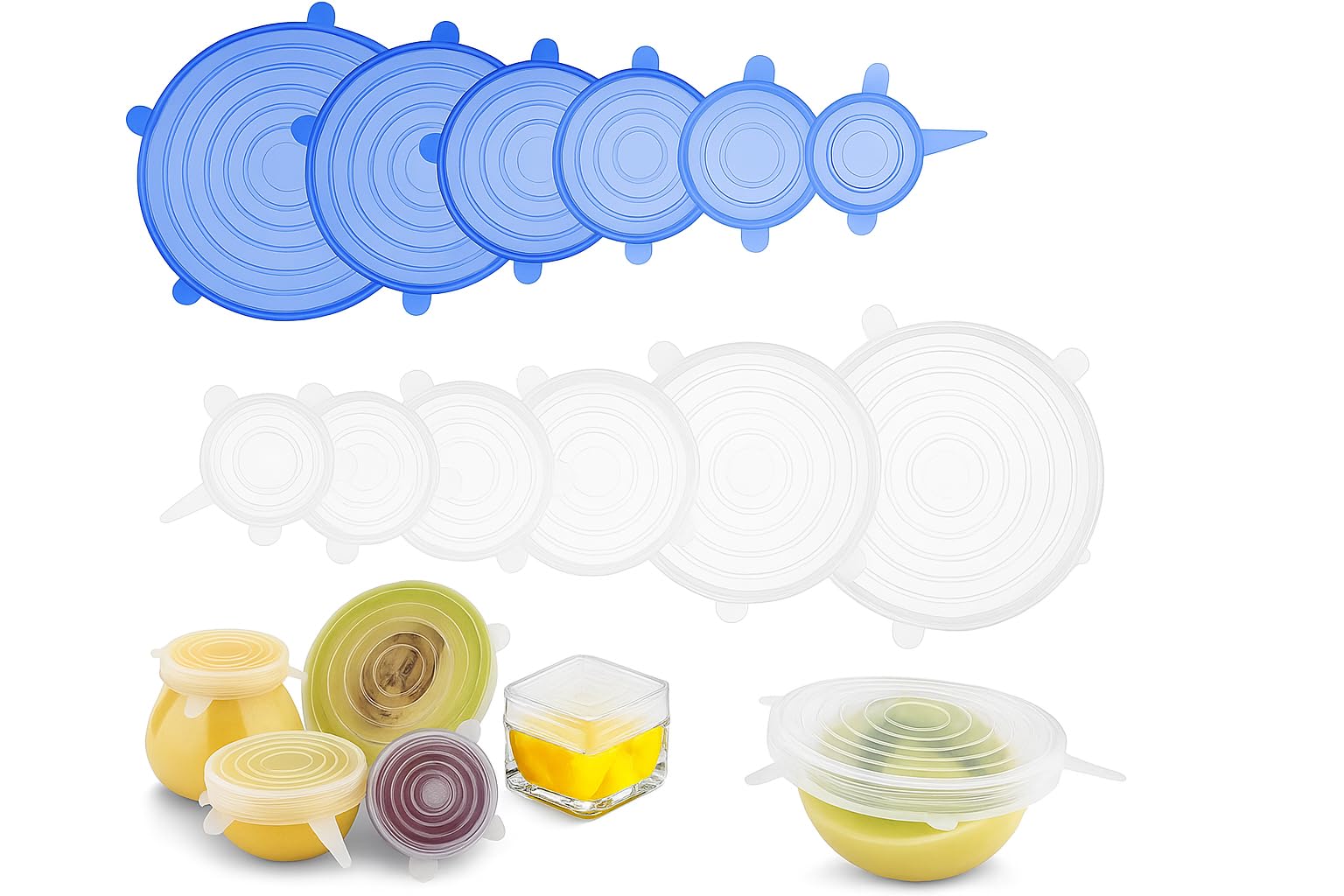 KOLIBROX 12pcs Reusable Silicone Stretch Lids - Eco-Friendly, Durable Food Storage Silicone Covers for Bowl - 6 Different Sizes to Meet Most Containers, Dishwasher & Freezer Safe Silicone Lids