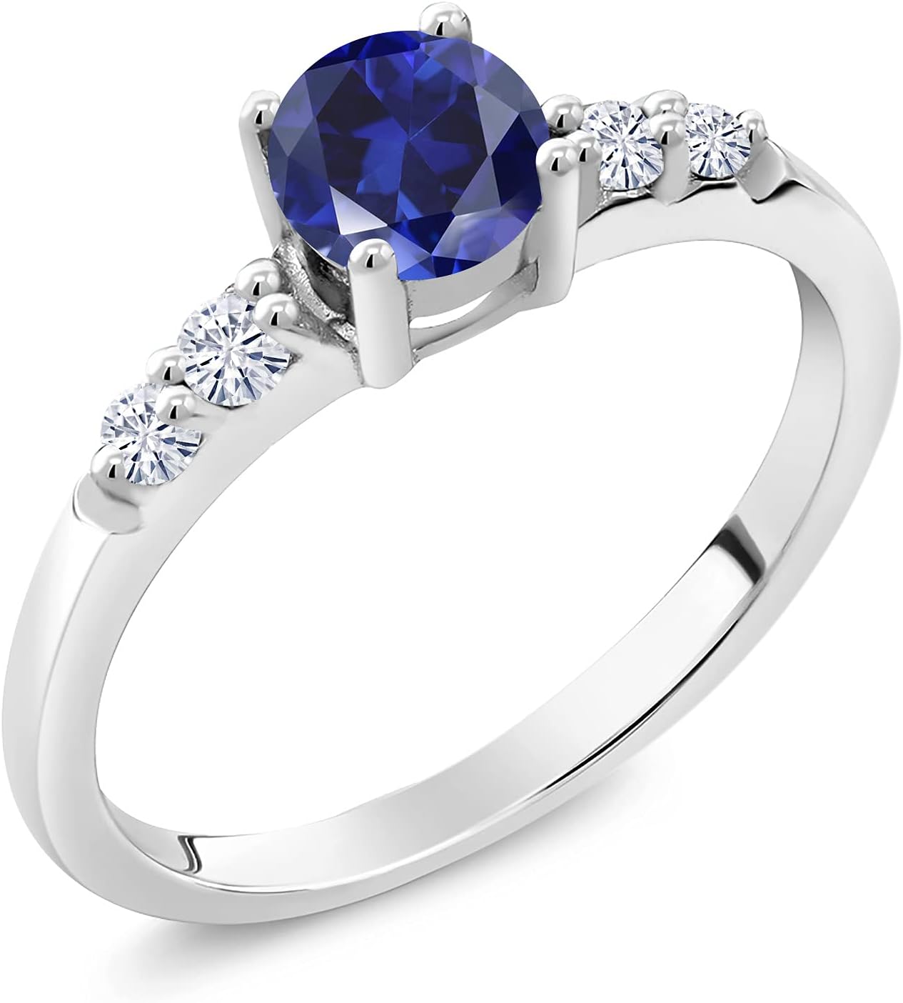 Gem Stone King Gemstone Birthstone and White Lab Grown Diamond Engagement Ring | 925 Sterling Silver | Round Cut 5MM | Wedding Anniversary Promise Ring for Women