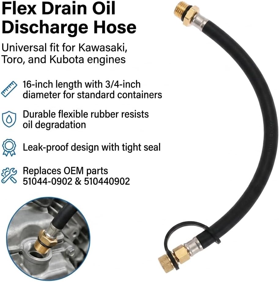 Flex Drain Hose for Kawasaki FR730V FR691 FR691V FR651V FR600V FH721V FS541 FJ180V FS730V for Toro MX5060 FX730V, and for Kubota Z412 Z122R 510440902 51044-0902 (Pack of 1)