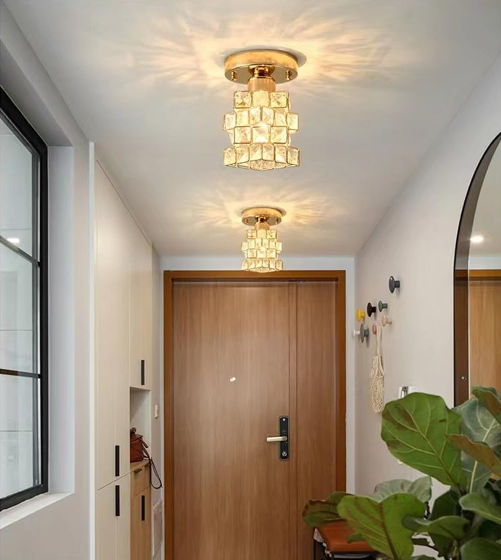Nowoczesna Złota Lampa Sufitowa E27, Półpłaska Lampa Sufitowa, Sypialnia, Oświetlenie Sufitowe Do Przedpokoju, Korytarza, Salonu, Garderoby, Balkonu, C