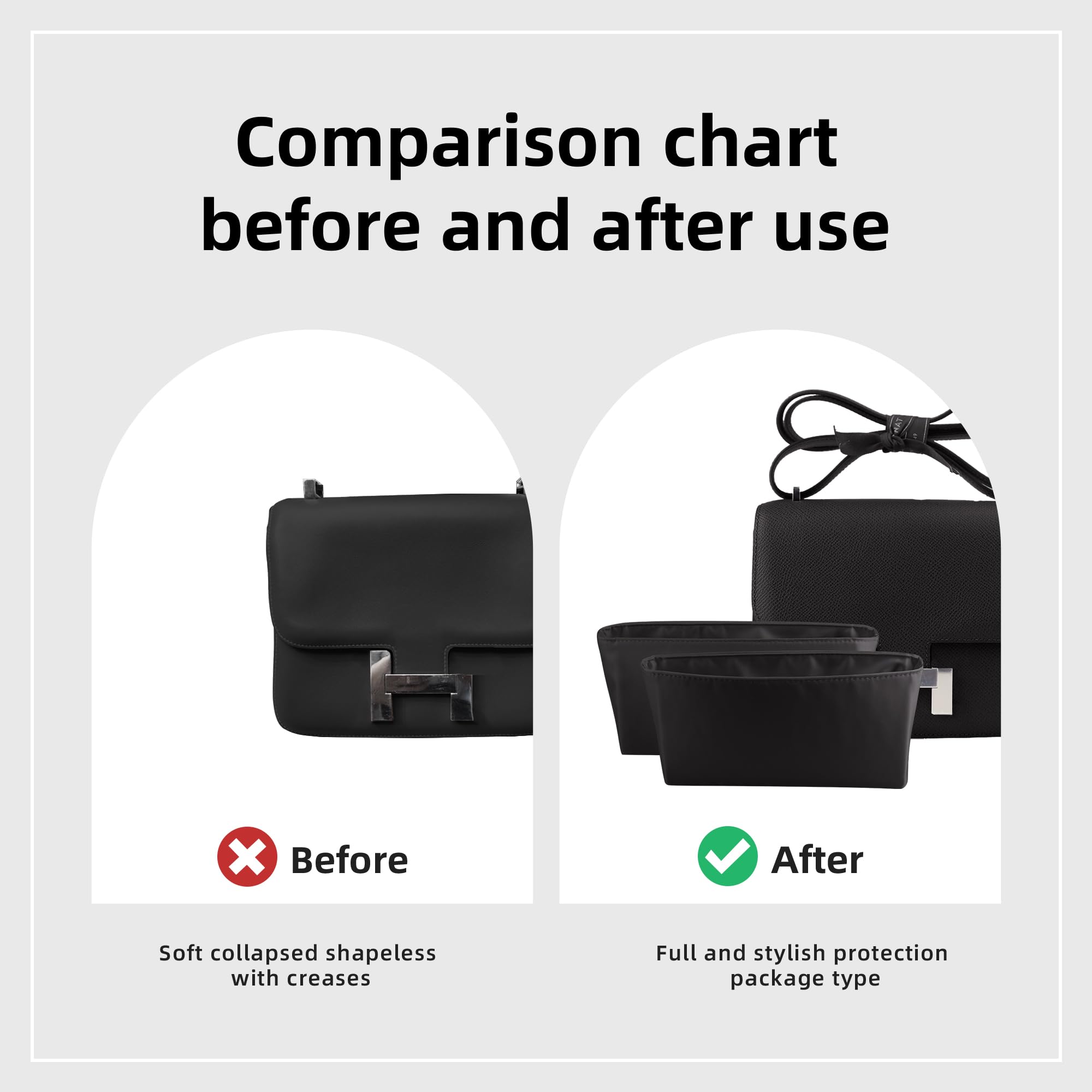DGAZ Organizador de Bolsos de Seda, 2 Piezas Bolso Insertar Ligera para Constance 19 con compartimento, Inserto de Bolsa de Lujo (Black, C19)