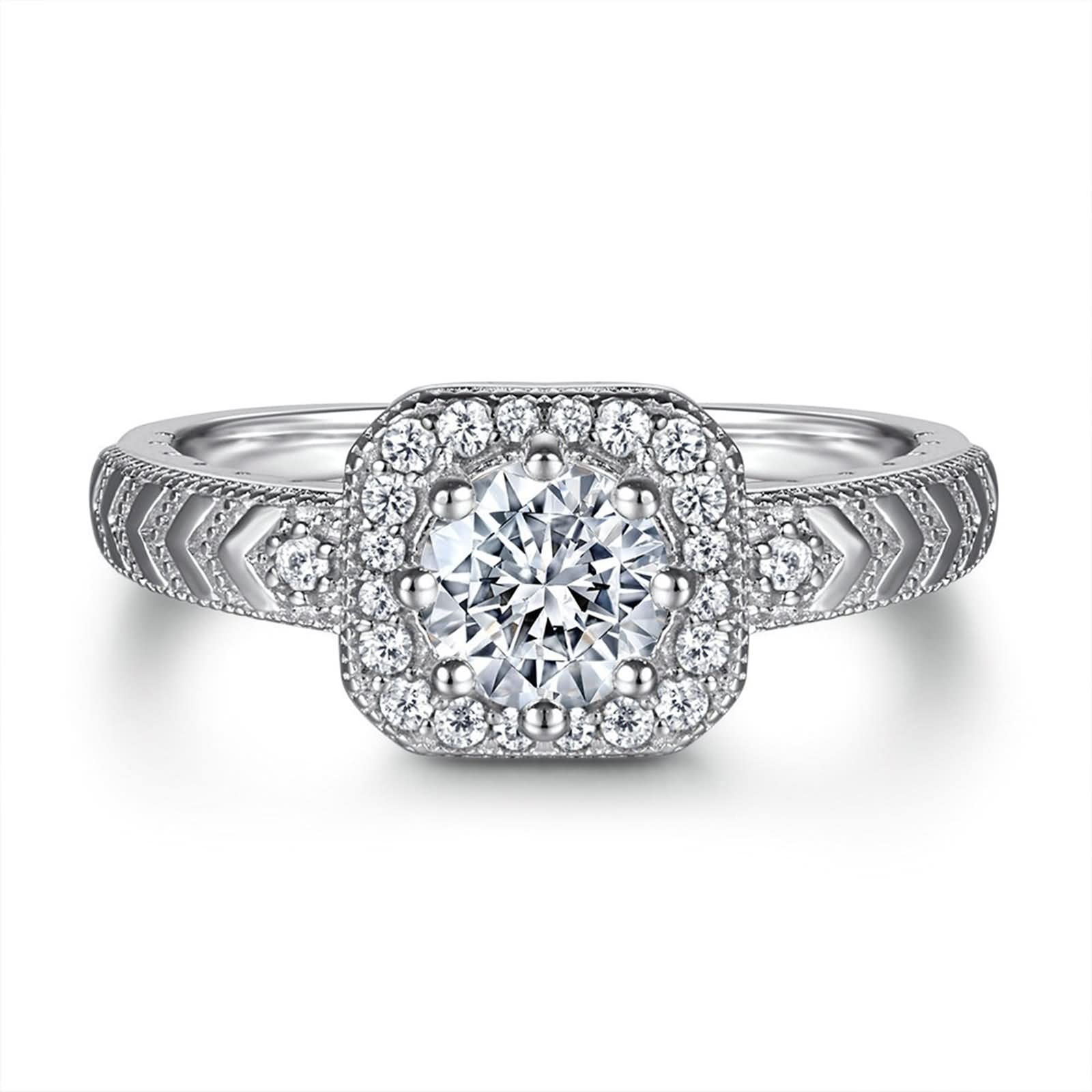 Vintage-Ehering, Silberschmuck-Set für Damen, quadratischer Pfeil, Sterlingsilber mit Zirkonia