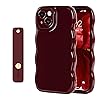 NITITOP Compatible with iPhone 15 Plus Case Cute Burgundy Simple Wave Design Stylish Wavy Curly Frame with Wrist Adjustable Hand Strap Kickstand Grip Holder Protective Cover-Wine Red