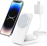 Vista 1 de 2-en-1 para soporte de carga compatible con Magsafe con bloque de carga USB-C PD de 20W y cable, cargador inalámbrico de carga rápida diseñado