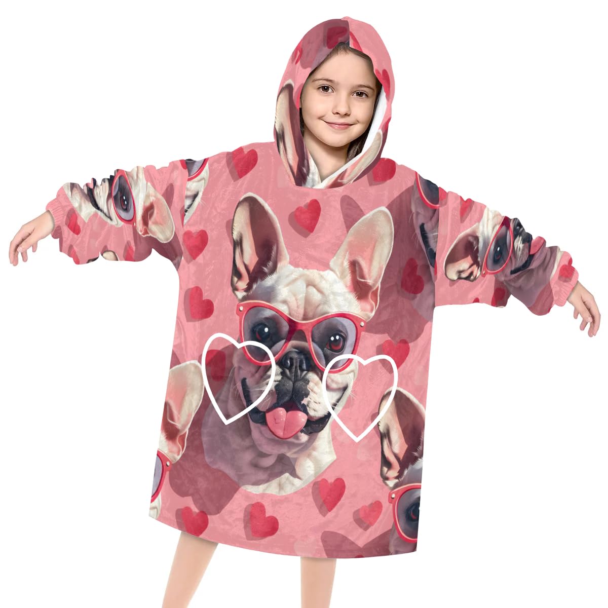 Pardick Wearable Blanket Hoodie for Kids, Obedient Dog Fleece Sweatshirt Blanket Oversized Blanket Sweatshirt with Pocket Flannel Warm Hooded Blanket 6-10 Year Old Girl Boy Gift, One Size