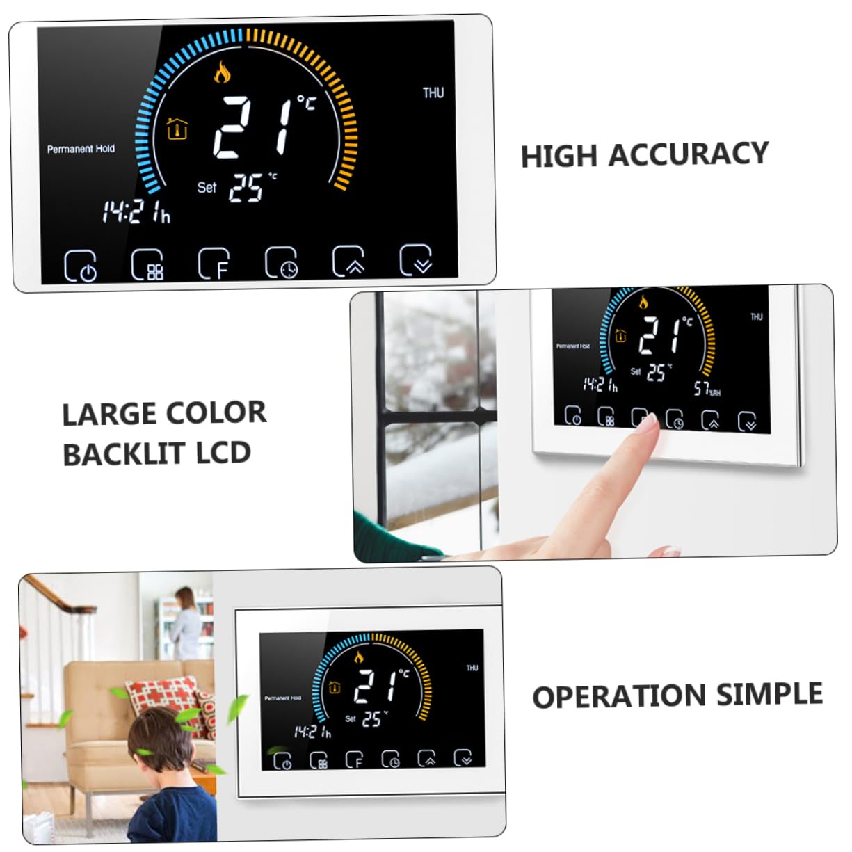 HOMSFOU Termostato Digitale Per Riscaldamento Pavimento Schermo Lcd Touch Controllo Temperatura e Umidità Installazione Facile Modalità Manuale e Programmabile