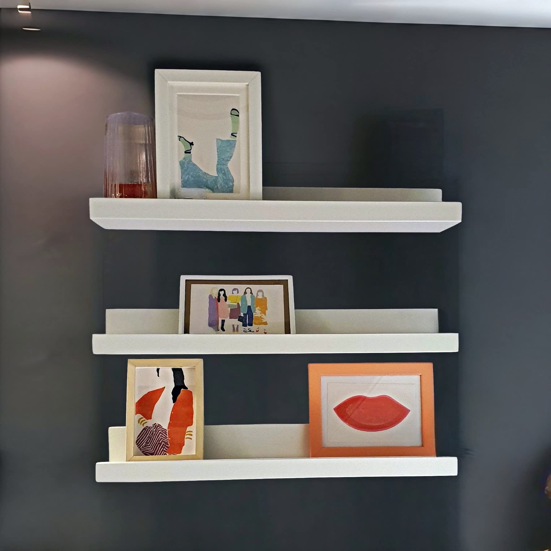 SONGMICS Étagère Murale Suspendue, Lot De 2, Décoration Salon, Longueur 60 Cm, Tablette Flottante, Pour Cadres Photo, Salon, Bureau, Salle De Bain, Cuisine, Blanc LWS60WT