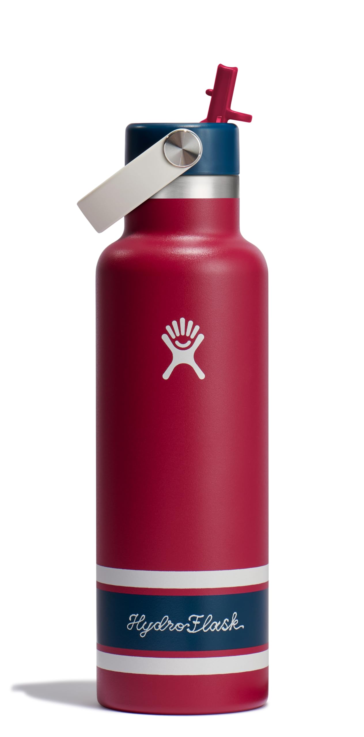Hydro Flask Water Bottle - Insulated Stainless Steel - Standard Mouth Flex Straw Lid, Non Spill, Leakproof and Refillable in 21 Oz Campus Red
