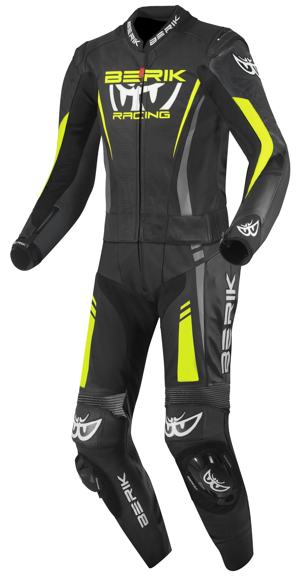 Berik Absolute GP2 2-Teiler Motorrad Lederkombi, schwarz/anthrazit/neongelb, 50