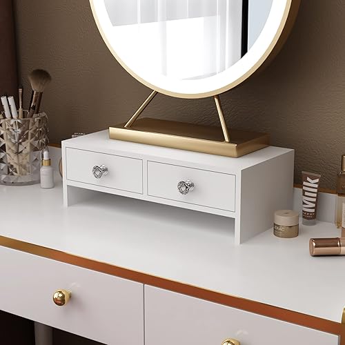 Miniatura 4 de WELLAND Monitor Stand Riser with Drawers, Computer Monitor Stand, Desktop Organizer Stand for Laptop, PC, Office Supplies, White