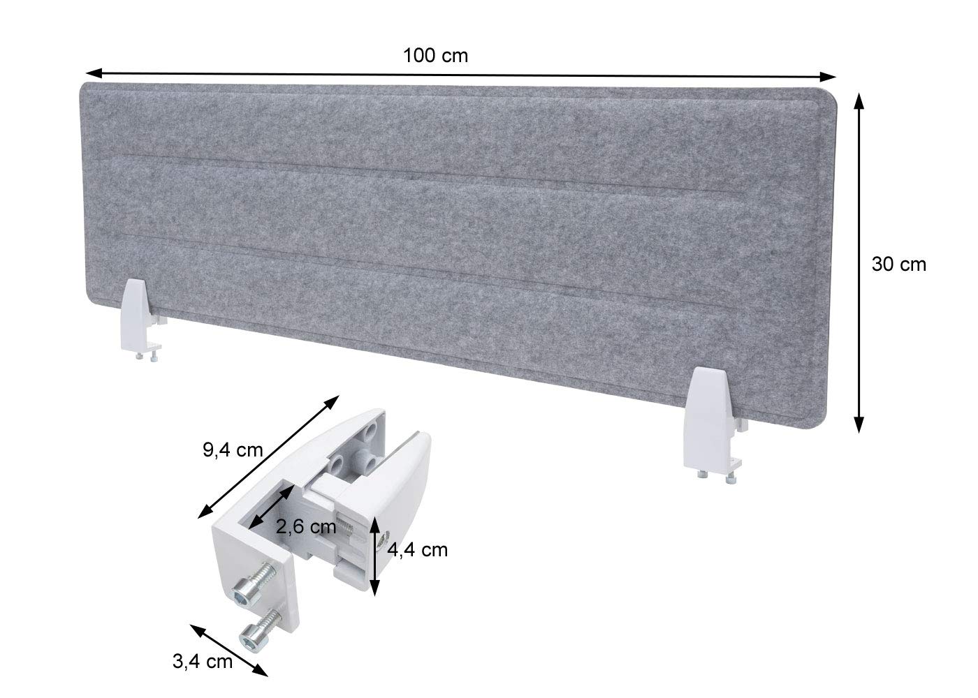 Cloison de table HWC-G76 avec clips tissu textile avec gaufrage 100x30cm gris