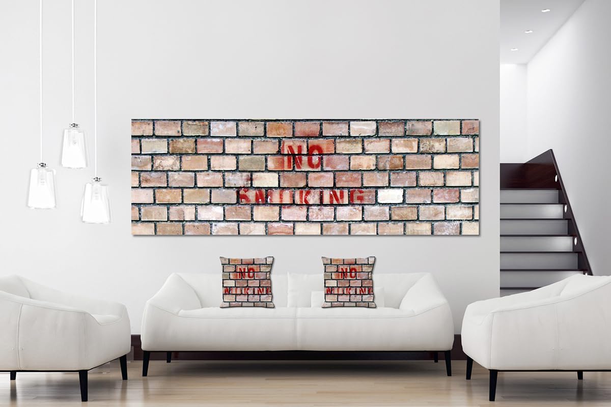 No Smoking - Foto-Kissen-Hülle Set (2 STK.) 40 x 40 cm | Kissen-Bezüge - passend zu Wandbild - Deko-Kissen - Wand Ziegel Graffiti Schrift