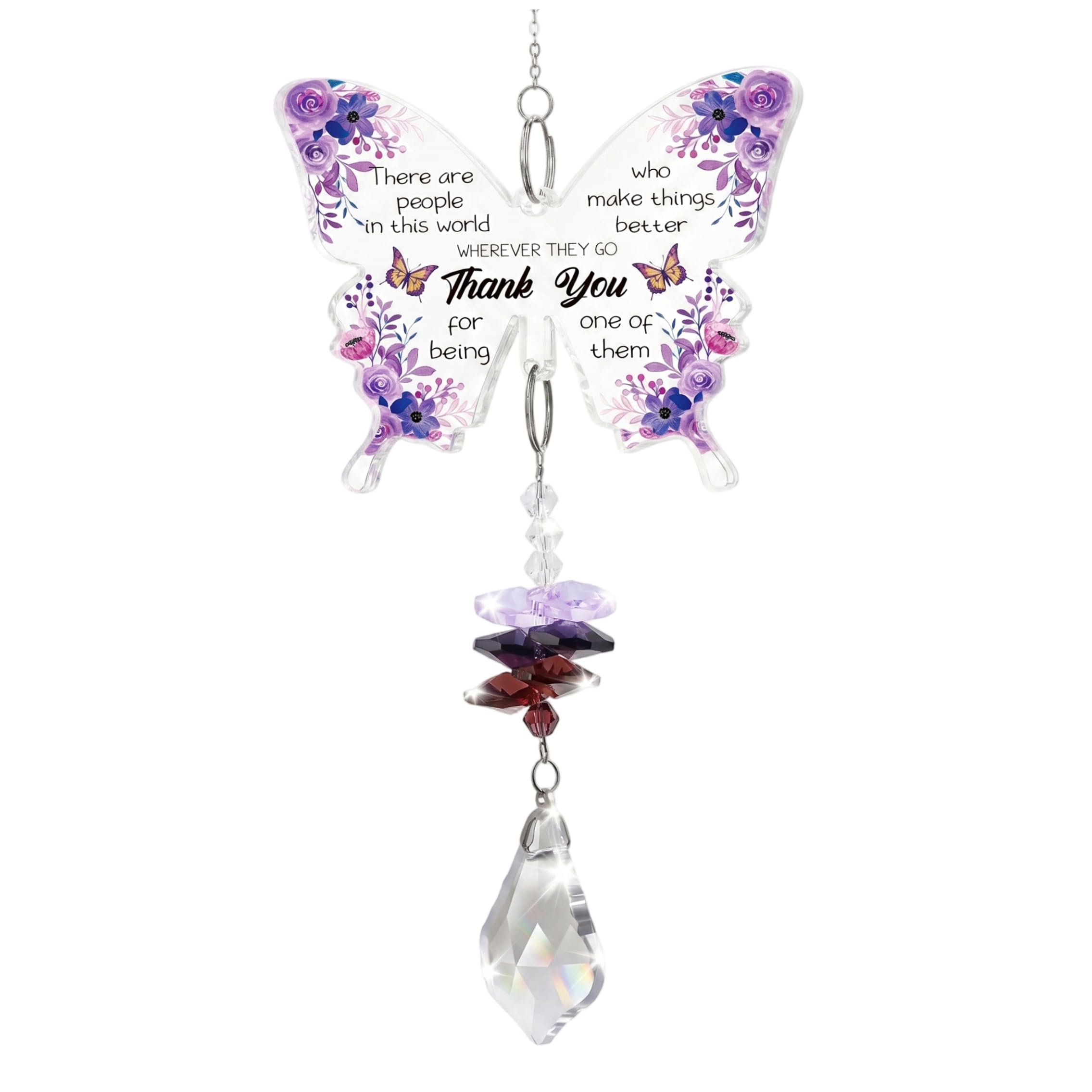 Crystal Sun Catcher, Hanging Butterfly Decorations With Crystal Pendant, Uv Printed Sun Catchers Indoor Window - Purple, Catcher