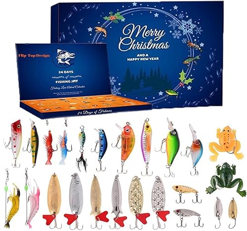 Caja de aparejos de pesca misteriosa, calendario de Adviento de Navidad, juego de señuelos de pesca, calendario de adviento de 24 días, señuelo
