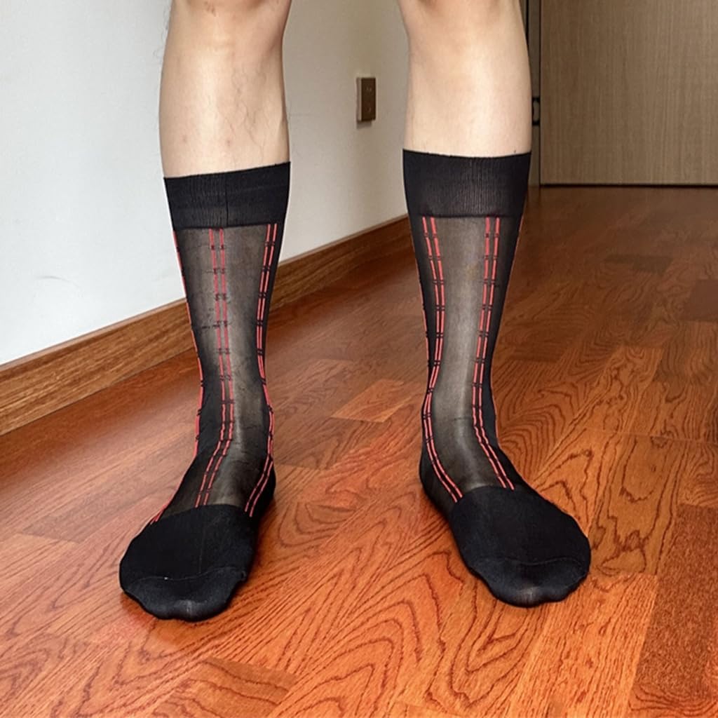 Elegant Mens Pattern Sheer Dress Socks Business Wear Thin Middle Tube Calf Length Socks for Formal
