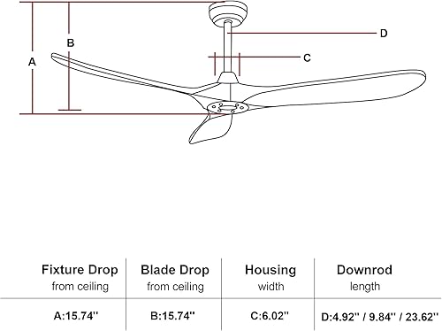 Miniatura 9 de Sofucor 52 Inch Ceiling Fan No Light Outdoor Ceiling Fan Remote Controlled 3 Carved Wood Fan Blades Reversible DC Motor Ceiling Fan Without Light