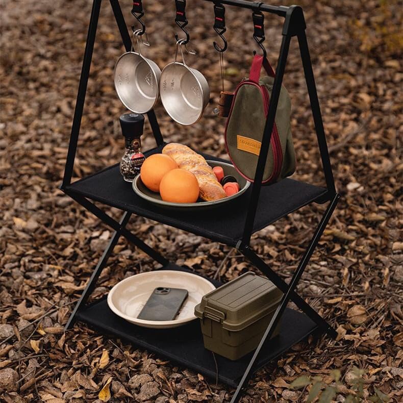 ハンギングラック キャンプ ラック キャンプ道具棚 アウトドア キャンプ 折りたたみ式 乾燥ラック ハングシェルフ フック付き アル