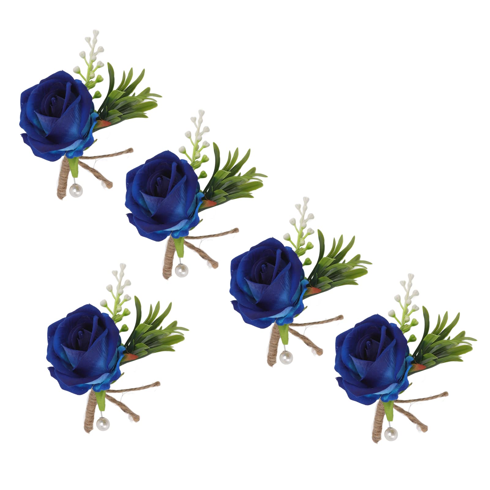 Pssopp 5PCS Rose Wedding Boutonniere White Boutonniere Handmade Corsage Buttonhole Flowers,Artificial Wedding Flower Accessories for Men Groom Bride Suit Dress Banquet Party Decor (Blue)