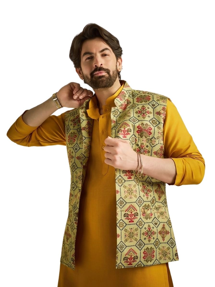 Rangriti Sojana (Since 1958) Men's Cotton Linen Printed ONLY Nehru Jacket in multi