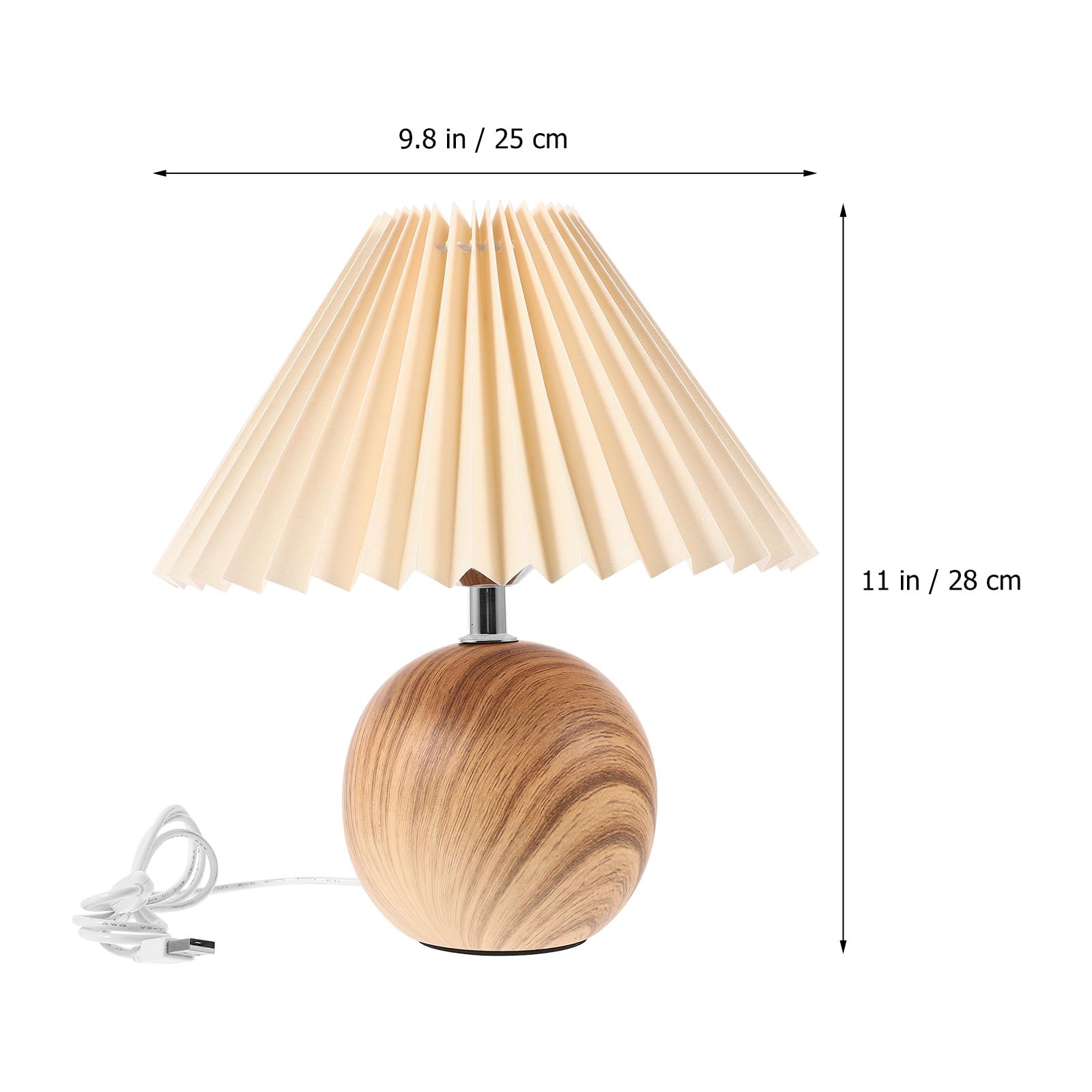 SHINEOFI Lampada da Tavolo Dimmerabile Paralume Plissettato e Base in Venature del Legno, Porta USB Integrata per Camera da Letto e Soggiorno, Luce Regolabile Continua per Lettura e Relax