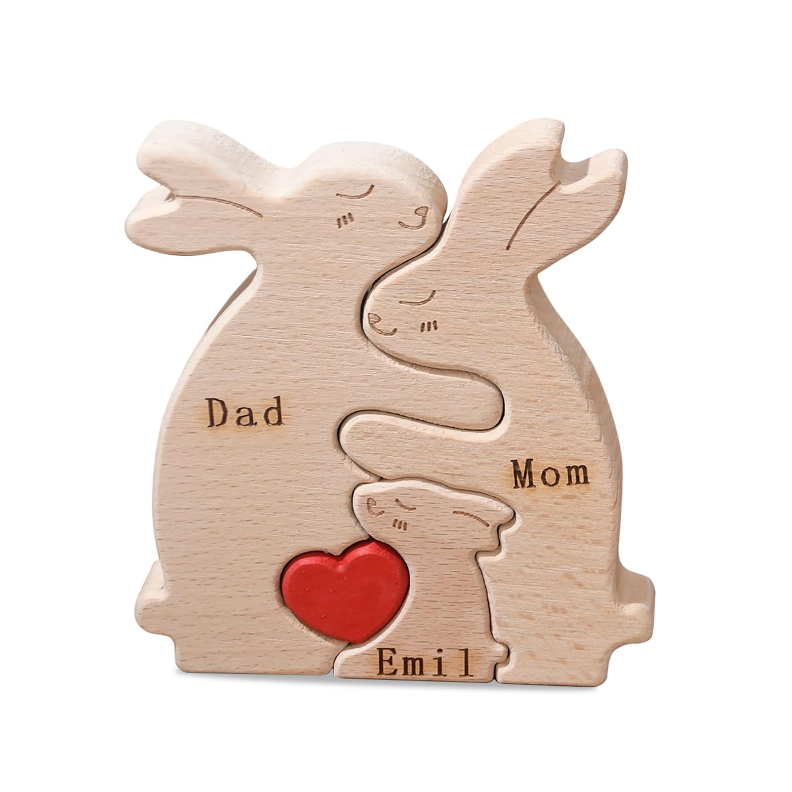 MissNaNa Personalized Wooden Bunny Family Puzzle with 2-5 Names Custom Wooden Bunny Family Puzzle Rabbit Toys Easter Gifts for Mom Dad