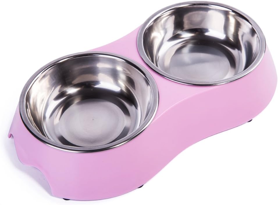 KLASKWARE cat Bowl Feeder YorkshireTerrier Small Dog Bowl Feeder Chihuahuas Double Stainless Steel