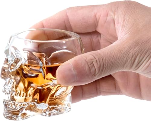 Miniatura 7 de MyGift Clear Glass Novedad - Vasos de disparo de licor con cara de calavera vasos decorativos de Halloween 28 onzas juego de 6