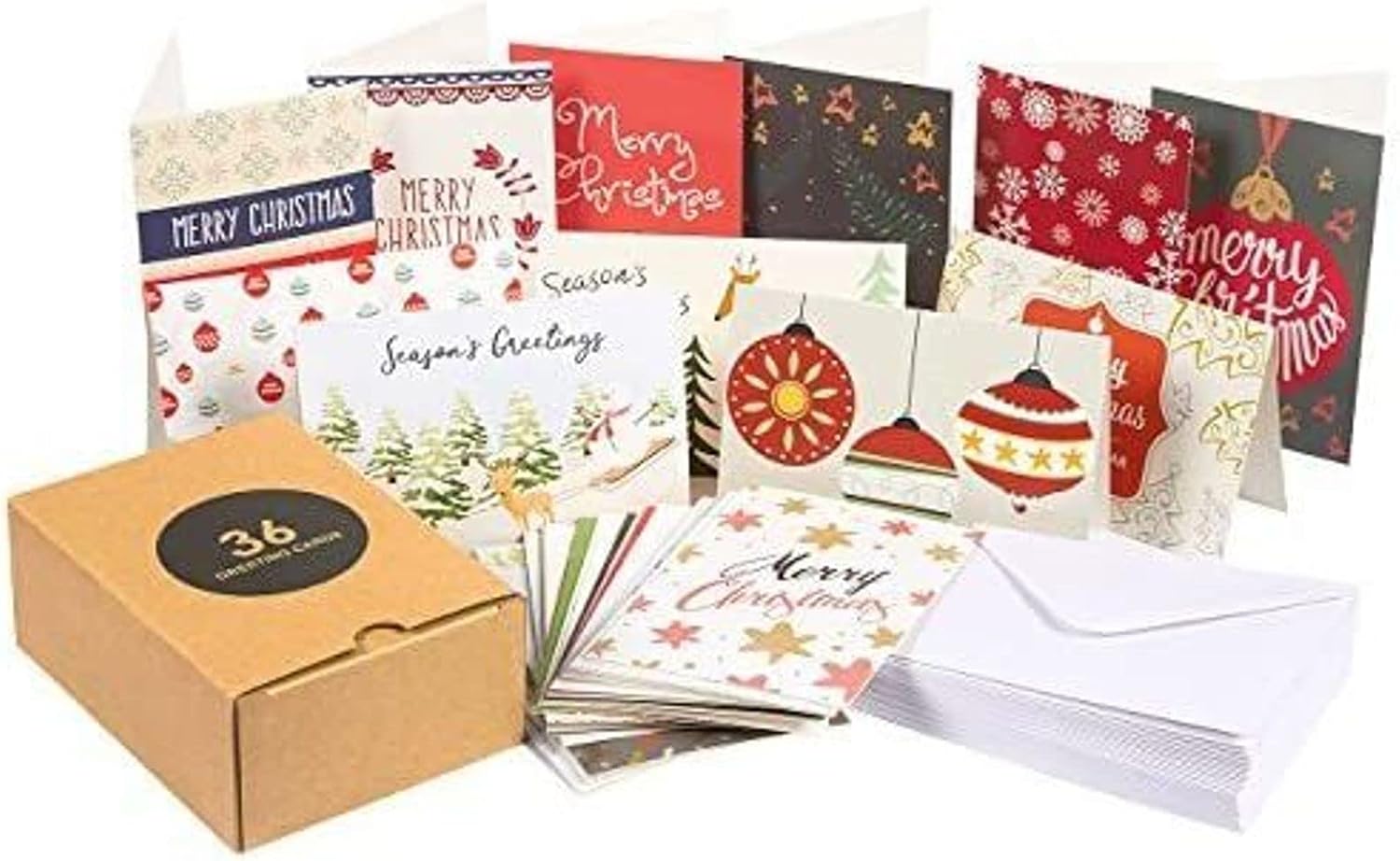 36 Pack Merry Christmas Greeting Cards with Envelopes, Assorted Designs, 4x6 in