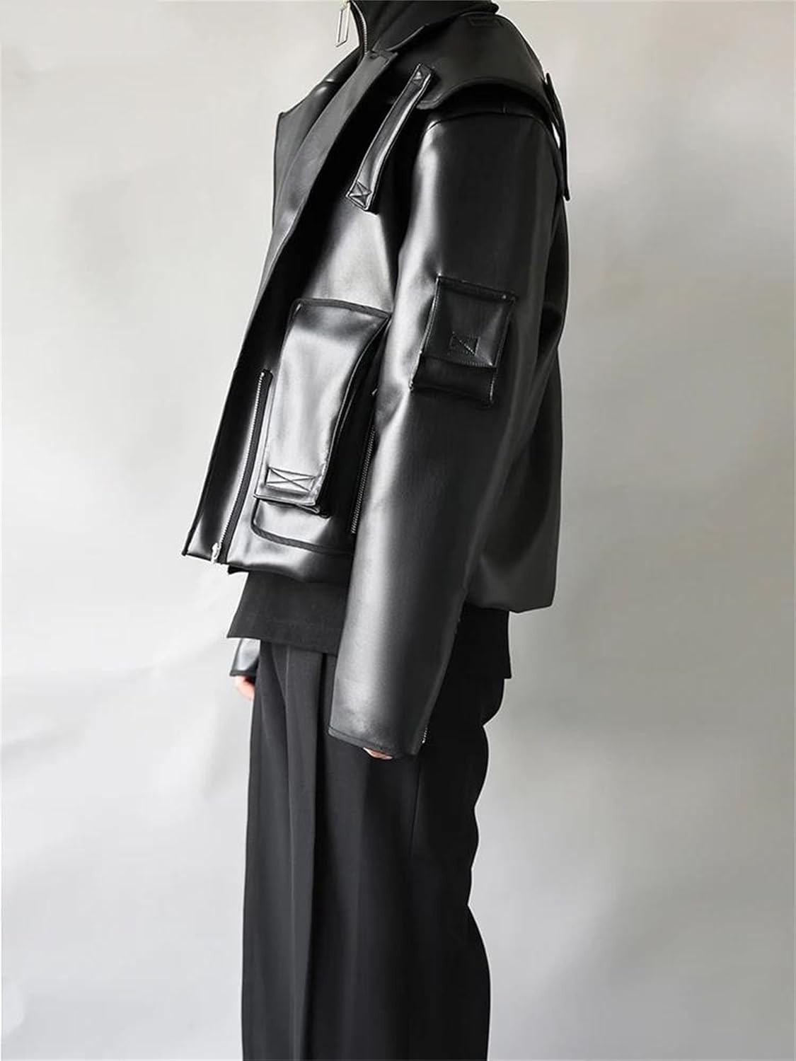 Men's Spring Fall Soft Zipper Short Faux Leather Jacket Runway Style Daily Social Stylish Coat