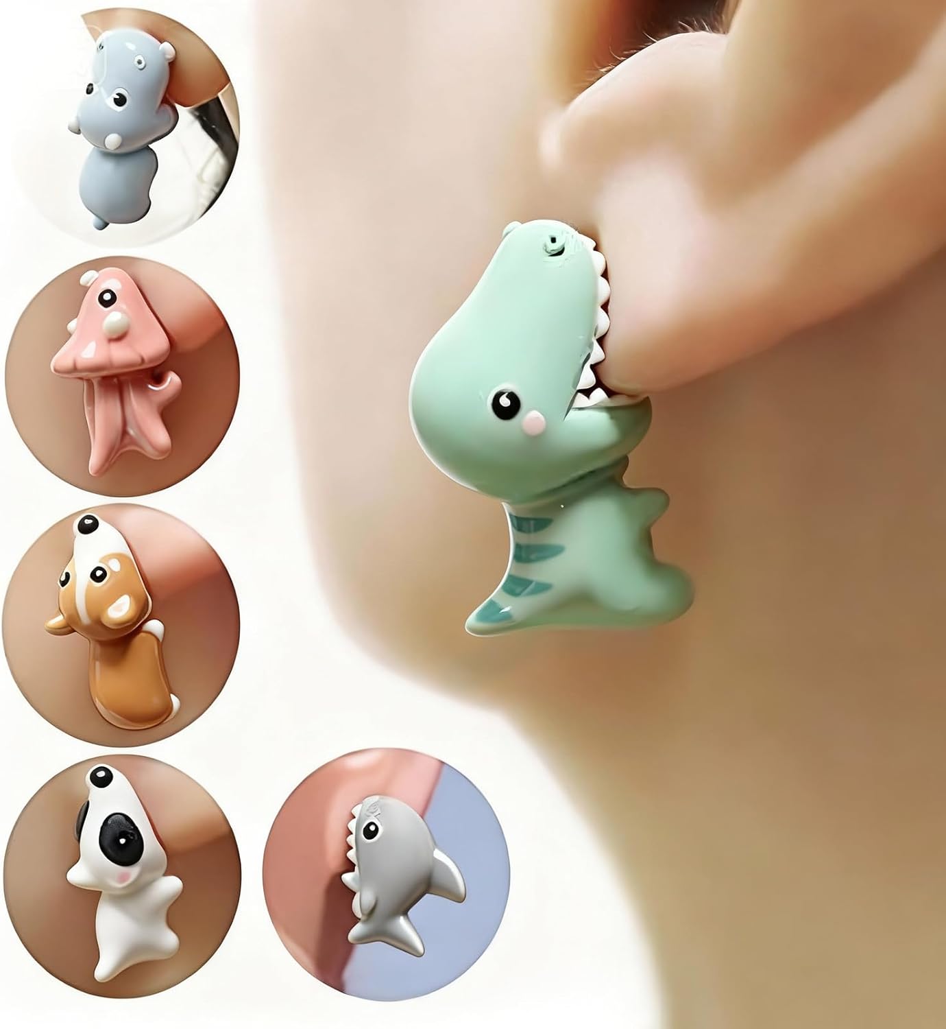 Cute Animal Bite Earrings for Women 3D Clay Animal Dinosaur Earrings Funny Animal Cartoon Biting Ears Stud Earrings Jewelry Gifts Cute Funny Stuff - Image 2
