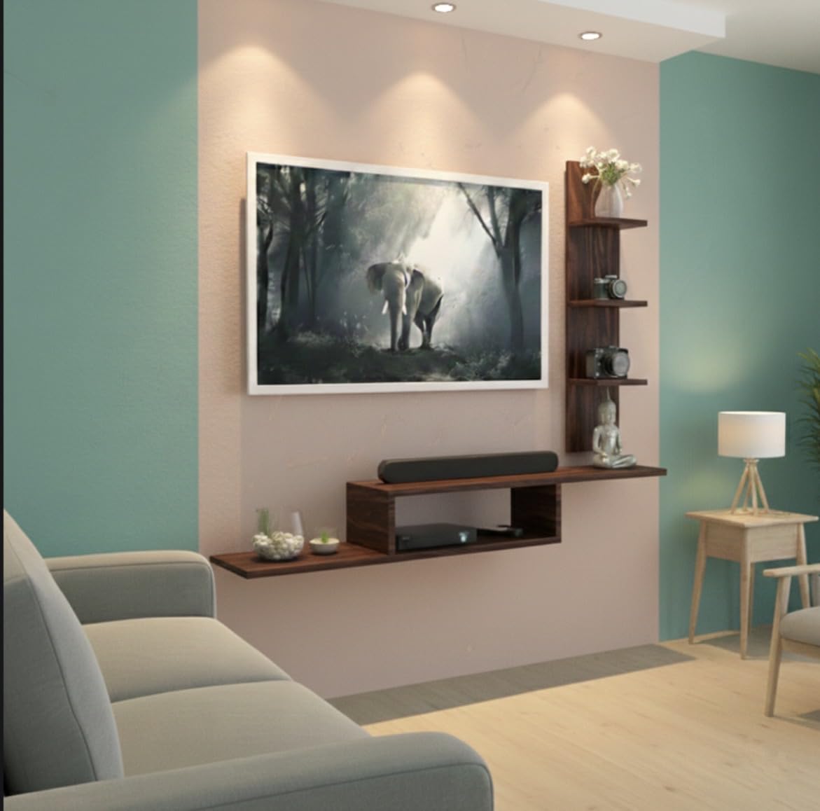 Bros Moon Wall Mounted Engineered Wood TV Entertainment Console with Storage Base Shelf for Set Top Box, Books & Home Décor,Suitable for Tv Upto 40 inches (91.44 × 20 × 78.54 cm, Dark Wenge Finish)