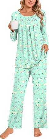 Anymeet Womens Pajama Set Long Sleeve 2 Piece Winter Ladies Sleepwear Soft PJs Comfy Lounge Sets with Pockets