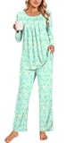 Womens Pajama Set Long Sleeve 2 Piece Winter Ladies Sleepwear Soft PJs Comfy Lounge Sets with Pockets