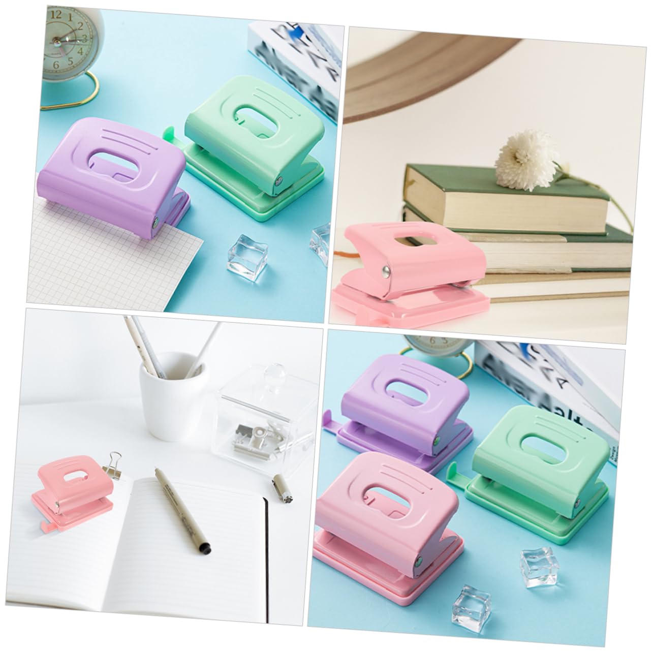 VILLCASE 2 Sätze Roségoldener Hefter Puncher Lochkarte Befestigungselemente Mini-locher Dreilocher Kleiner Locher Loses Blatt Papier EIN Locher Papierstanzer Plastik 2 Stück * 2