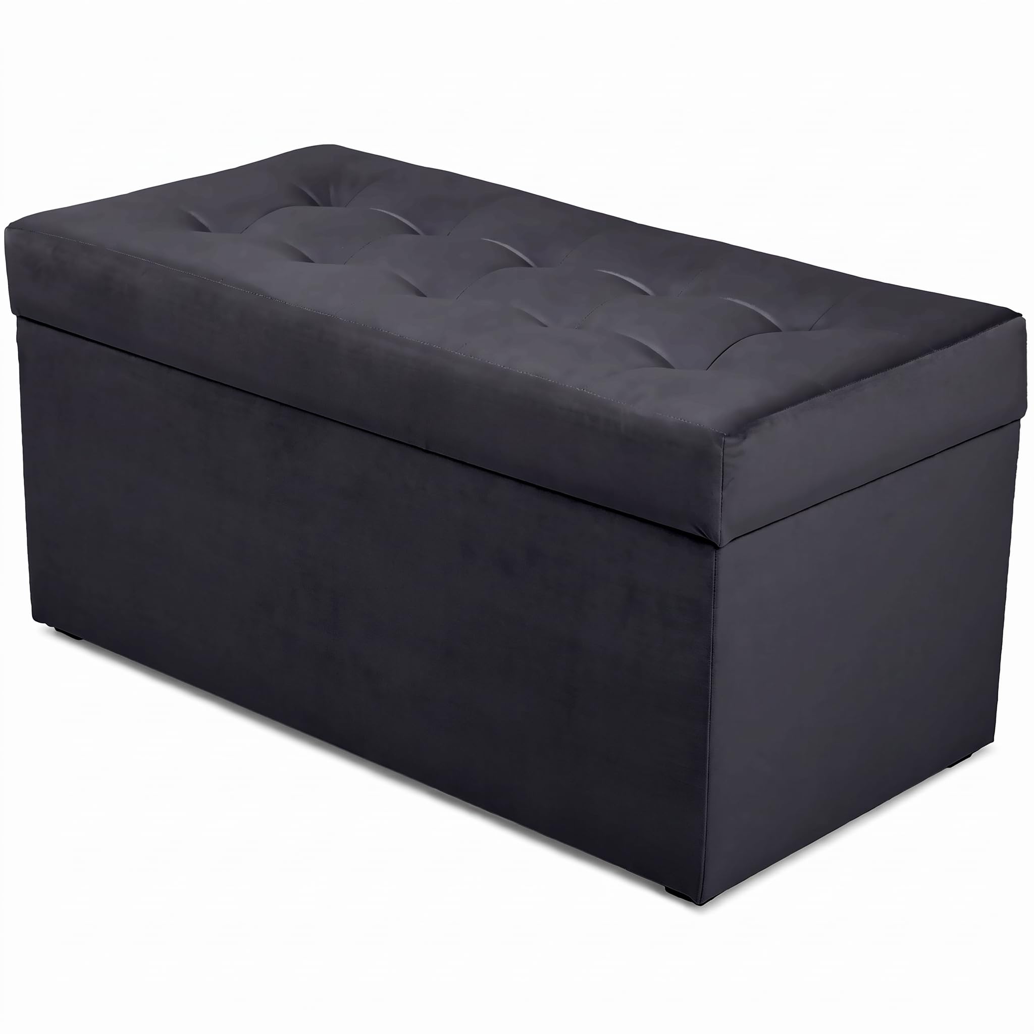 VELORA H&L Sitzbank mit Stauraum 45 x 90 cm Graphit – Samt Sitzbank mit Aufbewahrungsfach, belastbar bis 300 kg, gepolsterte Bank für Flur, Schlafzimmer und Wohnzimmer