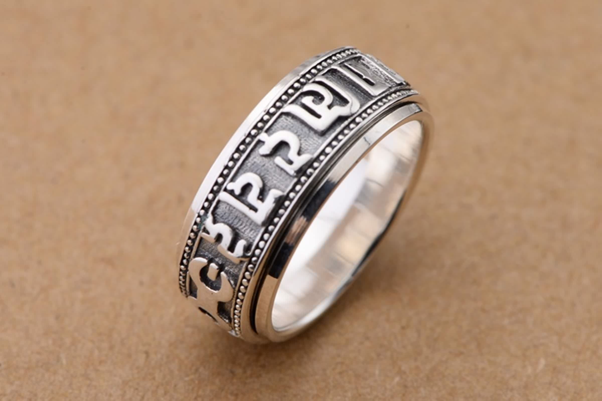 Anello da uomo, in argento Sterling S925, con spinner-mantra nero