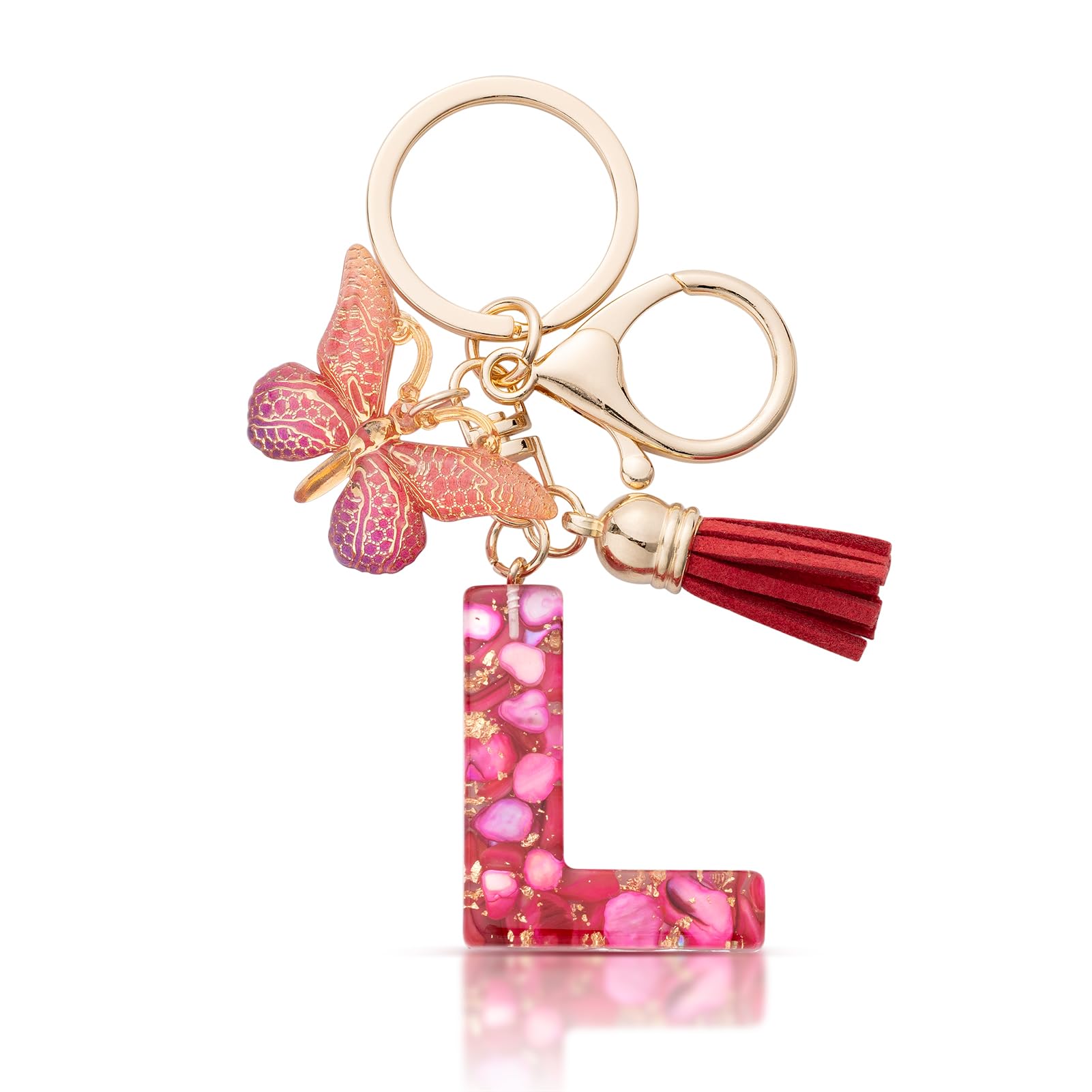 MORSUNBELA Schlüsselanhänger Buchstabe Mädchen Geschenke Schlüsselanhänger mit Buchstaben Anfangsbuchstabe Schmetterling Keychain Letter für Frauen Damen