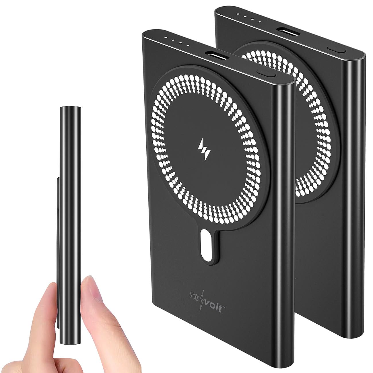 revolt powerbank portatile: Set da 2 Powerbank, PB-450, 5.000 mAh, compatibile con Qi e MagSafe (magsafe slim, leggero, mini)