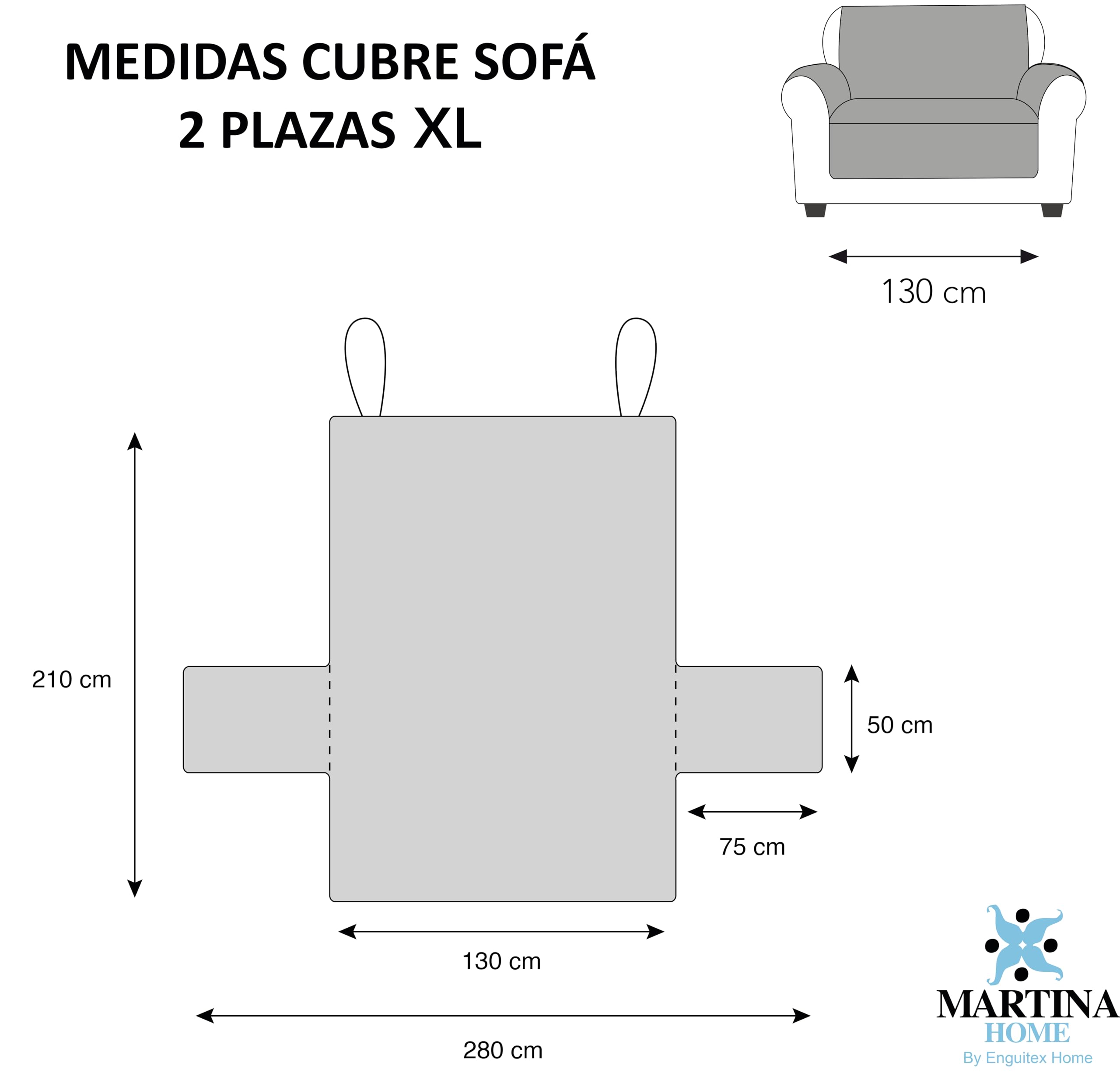 Martina Home Cubre Sofá Diamond 2 Plazas XL Beige/Cuero
